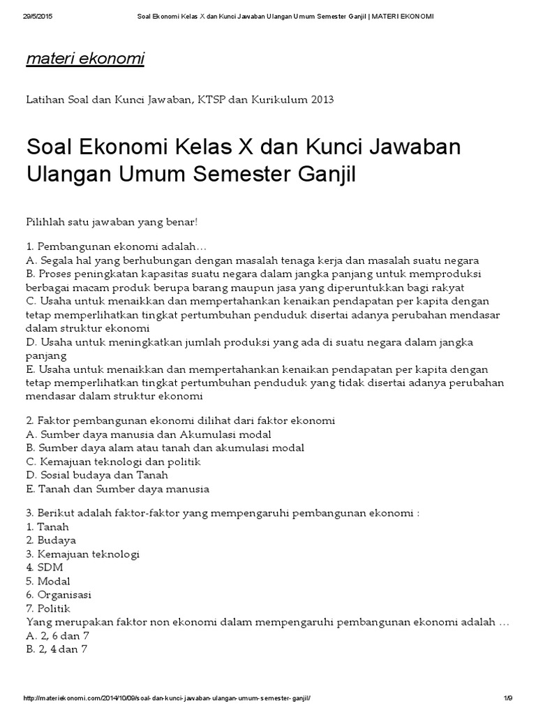 10 Contoh Soal Ujian Ekonomi Kelas 10 Semester 1 Ternyata Sering Keluar, Wajib Kamu Pelajari Sebelum Terlambat