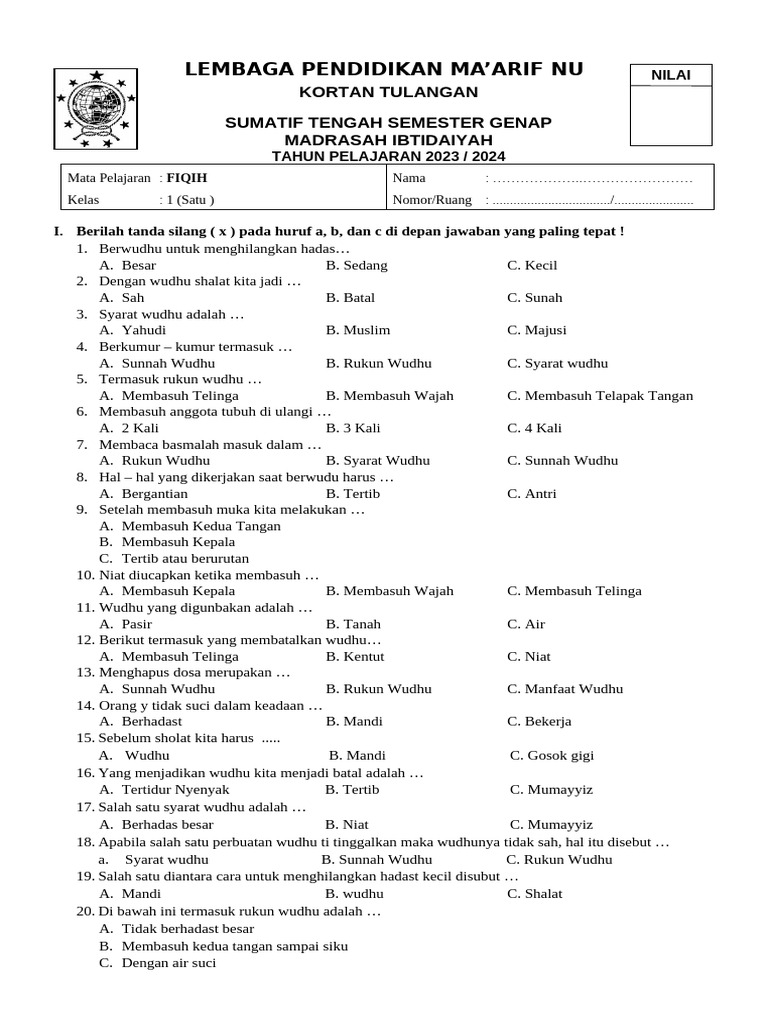 10 Rahasia Menguasai Soal Fiqih Kelas 1 MI Semester 2 Agar Nilai Ujian Anak Memuaskan
