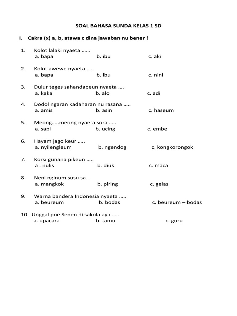 5 Bocoran Soal PTS Bahasa Sunda Kelas 4 Semester 1 Terbaru yang Sering Muncul Saat Ujian