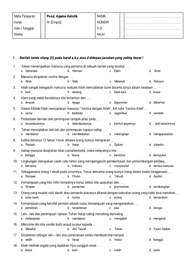5 Fakta Penting dalam Kisi-Kisi Soal Agama Katolik Kelas 4 Sekolah Dasar Semester Satu yang Wajib Diketahui Orang Tua 5 Fakta Penting dalam Kisi-Kisi Soal Agama Katolik Kelas 4 Sekolah Dasar Semester Satu yang Wajib Diketahui Orang Tua
