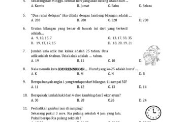 Soal Matematika Kelas 1-2 SD KMNR 2024 PDF