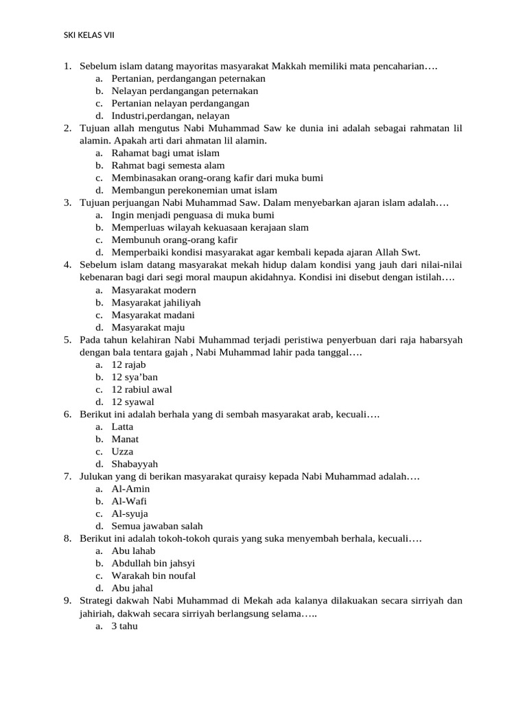 Soal SKI Ski KELAS 7 Semester 1 2025 PDF