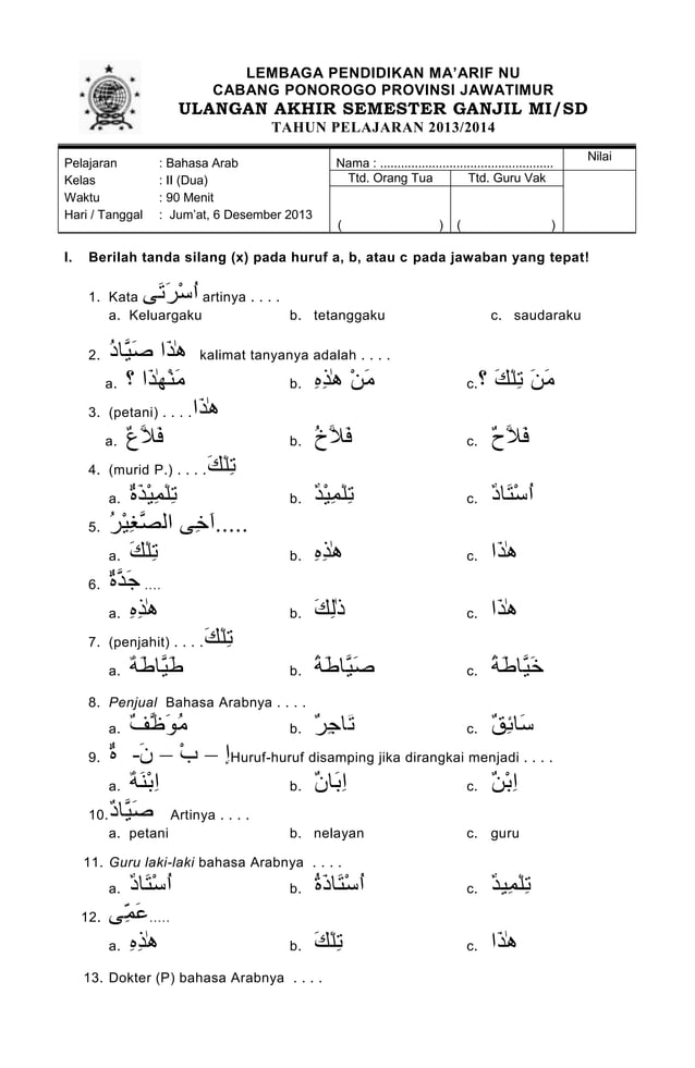 7 Contoh Soal Hots Bahasa Arab Kelas X Semester 1 sebagai Bahan Belajar yang Wajib Kamu Coba