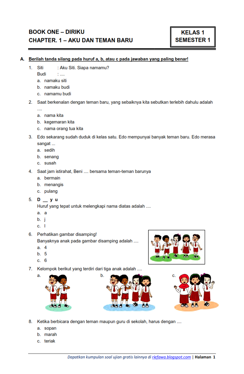 7 Contoh Soal Ujian Bupena Kelas 1 Jilid 1b yang Wajib Dilatih Sebelum Terlambat