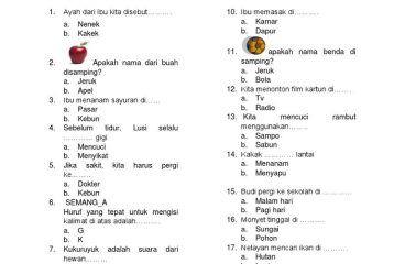 Jawaban Soal Bahasa Indonesia Kelas 1 Semester 2 Pilihan Ganda dan