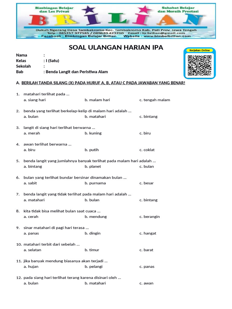 7 Soal IPA Kelas 1 SD Semester 2 Benda Langit yang Wajib Tahu Sebelum Ujian
