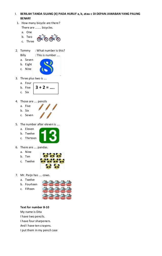 Latihan Soal Bahasa Inggris Kelas 2 Sd