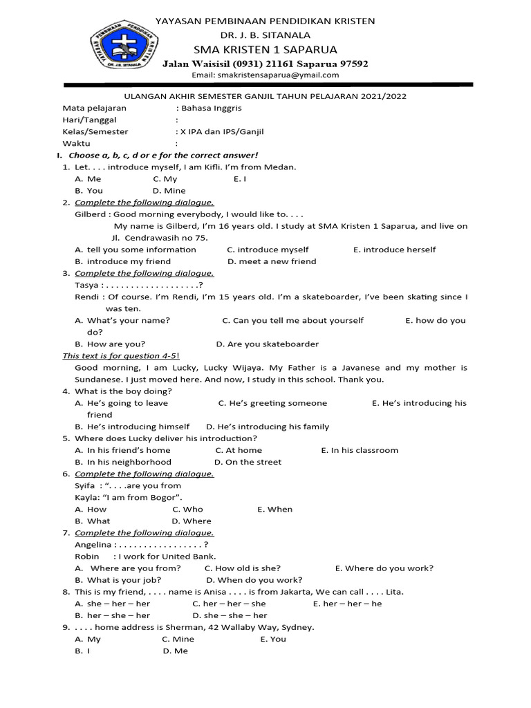 Akhirnya Temukan contoh soal ujian bahasainggris wajib semester 1 kelas x pdf segera