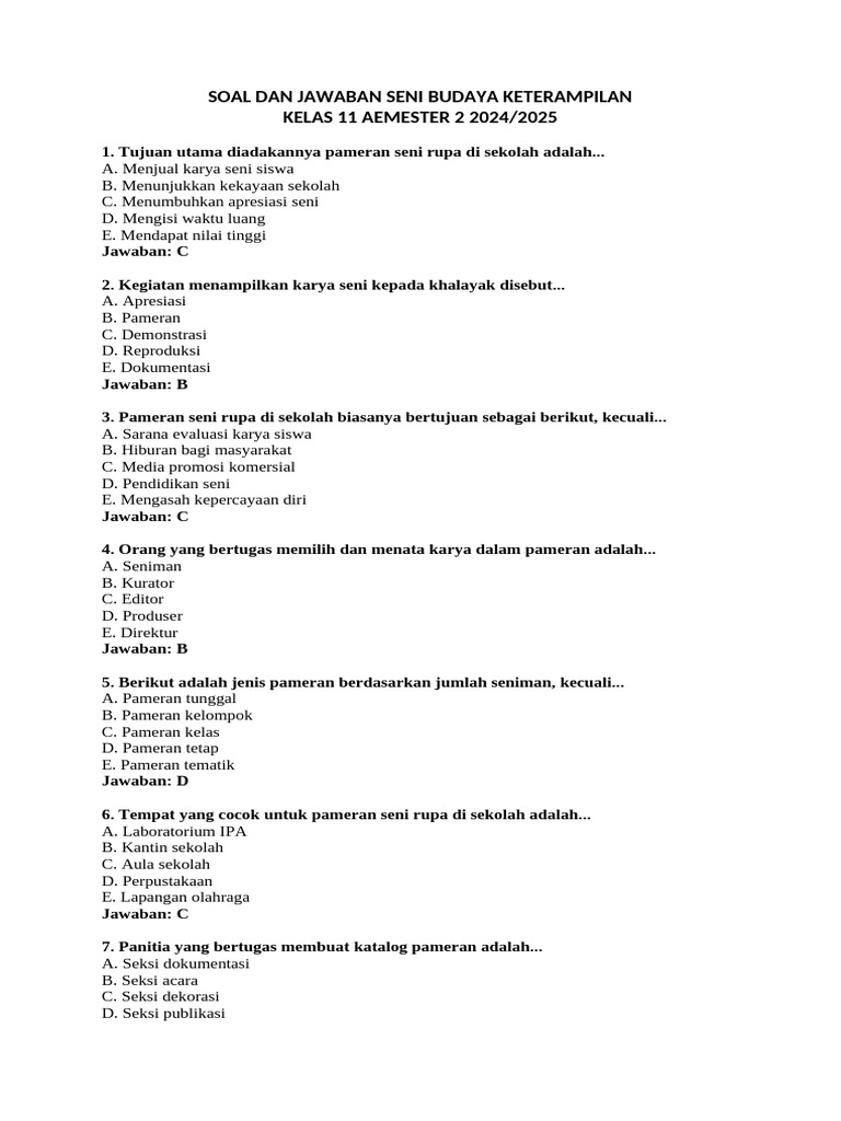 Soal Dan Jawaban Seni Budaya Keterampilan Kelas 11 Sem 2 PDF