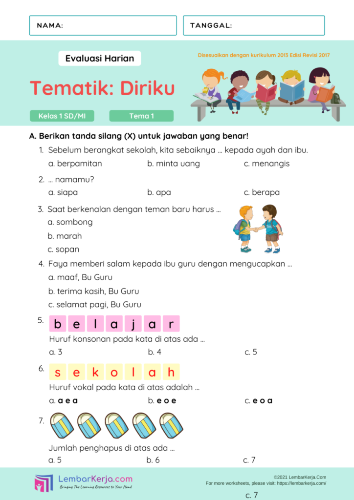 Contoh Soal Harian Kelas 1 SD Tema Diriku Sendiri yang Wajib Dikuasai Sebelum Materi Ajar Kamis 30 Juli 2026 Contoh Soal Harian Kelas 1 SD Tema Diriku Sendiri yang Wajib Dikuasai Sebelum Materi Ajar Kamis 30 Juli 2026