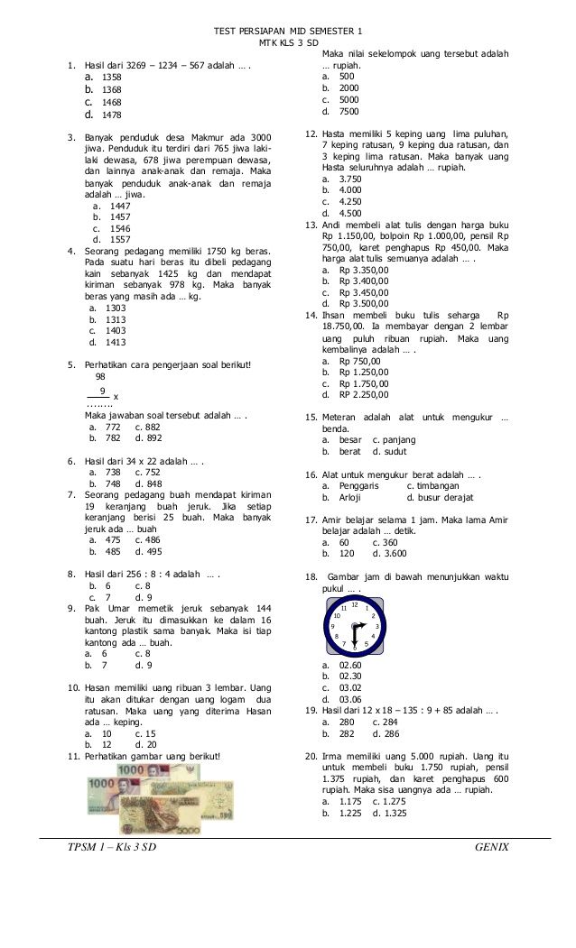 Rahasia Cepat Pintar dengan Latihan Soal Matematika Kelas 3 SD Semester 1 Terbaru Rahasia Cepat Pintar dengan Latihan Soal Matematika Kelas 3 SD Semester 1 Terbaru