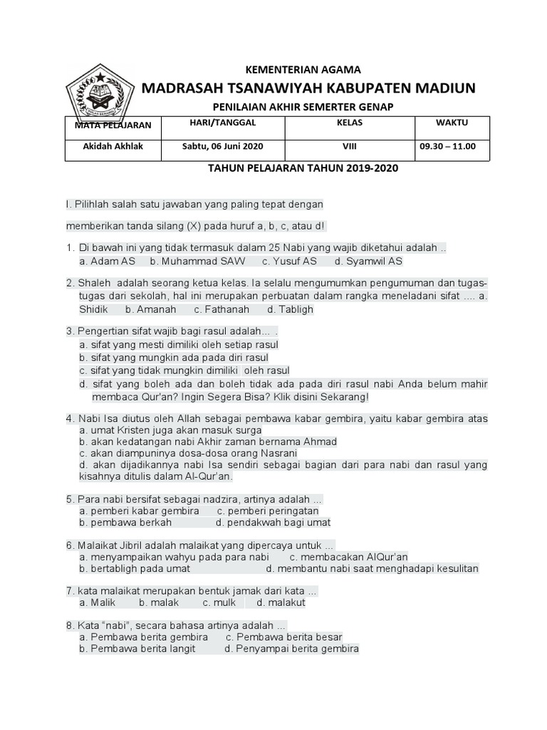 Rahasia Lulus Ujian dengan soal akidah akhlak kelas 8 ktsp semester 2 yang Wajib Tahu