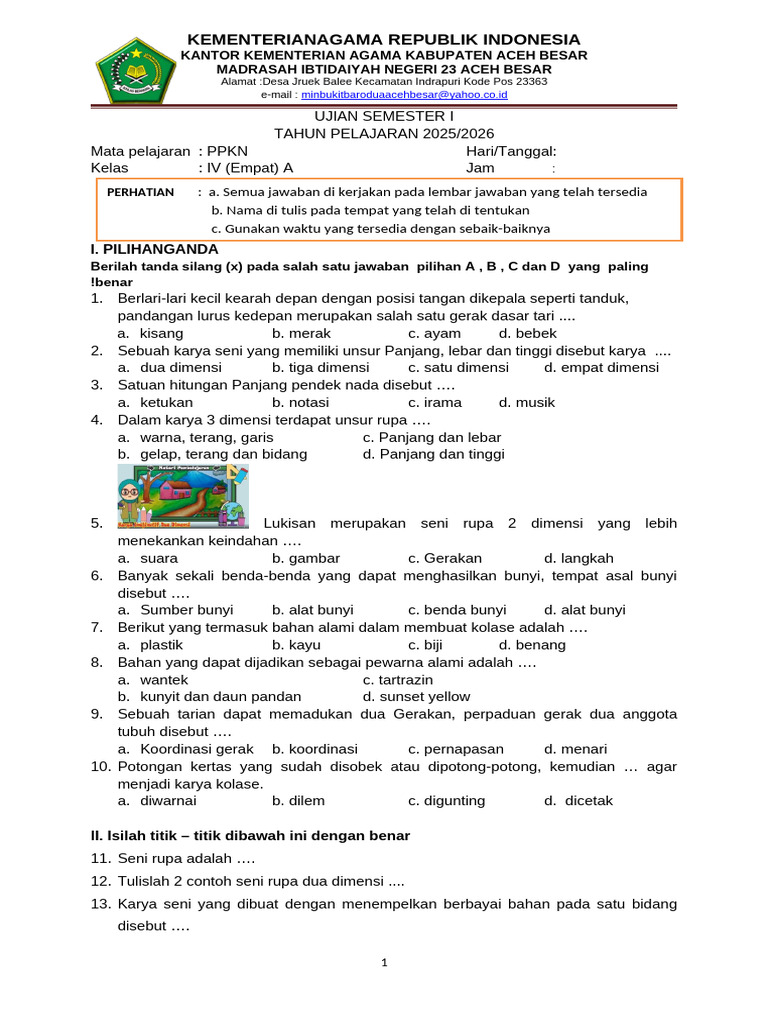 Ternyata Begini Soal Ulangan SBdP Kelas 2 Semester 2 Versi Terbaru 2026