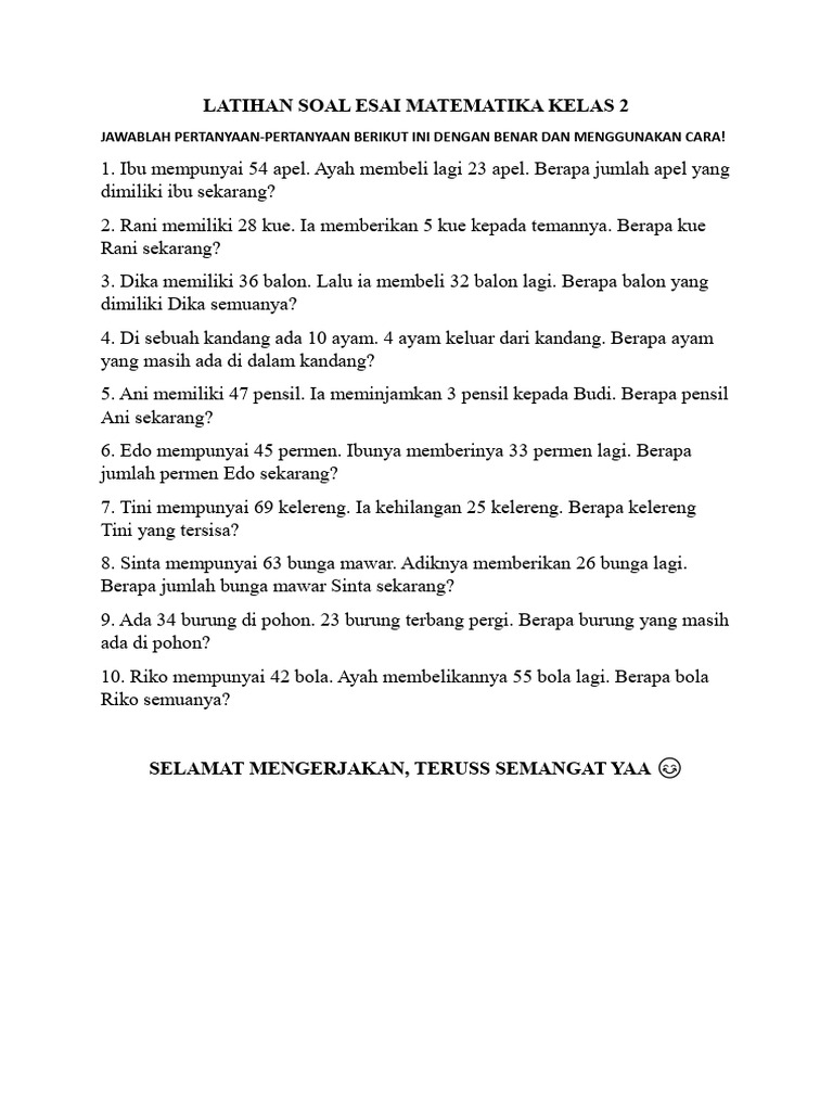 Ternyata Ini Rahasia Mahir Latihan Soal Matematika Esai Kelas 2 SD Semester 1 Terbaru