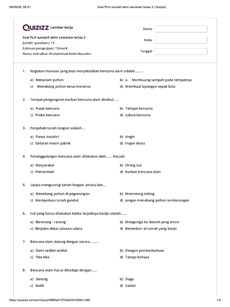 Ternyata Ini Soal PLH Kelas 3 Semester 2 yang Paling Sering Keluar di Ujian 2026