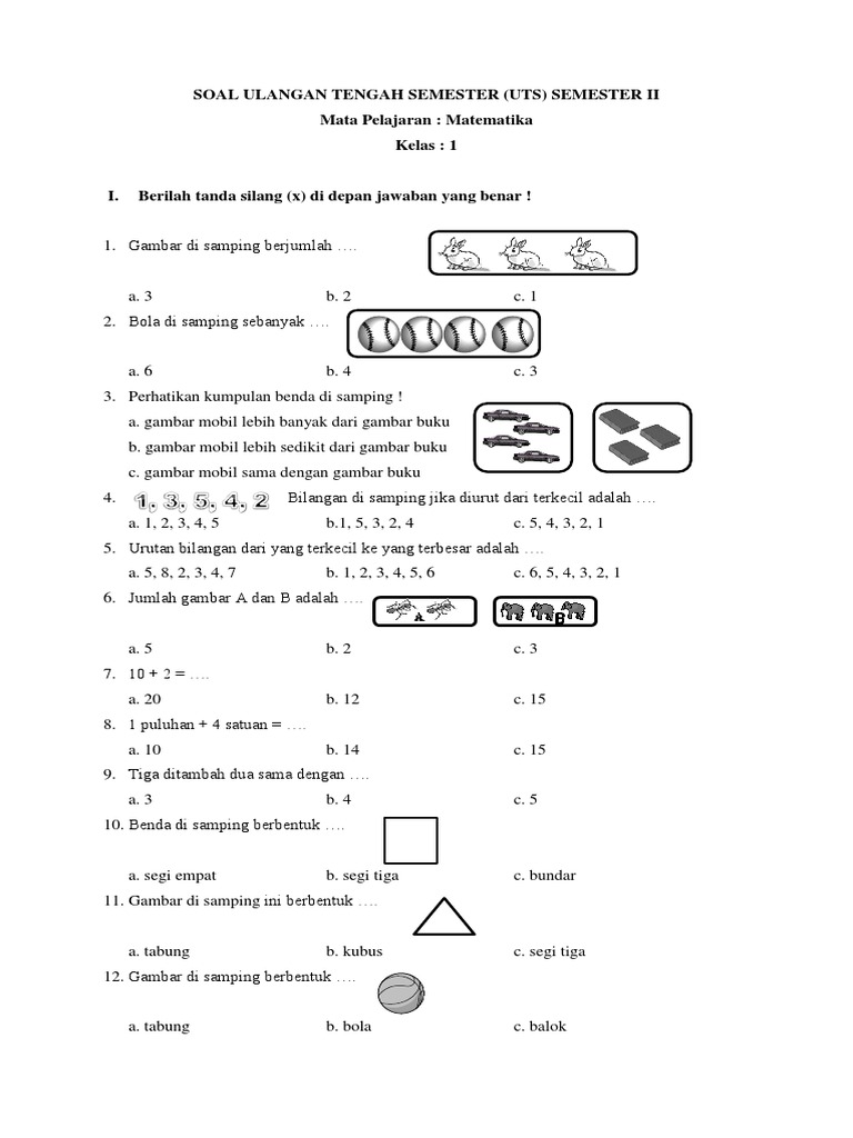 Wajib Tahu! 5 Kumpulan Soal UTS Matematika Kelas 2 SD Semester 1 PDF Siap Cetak