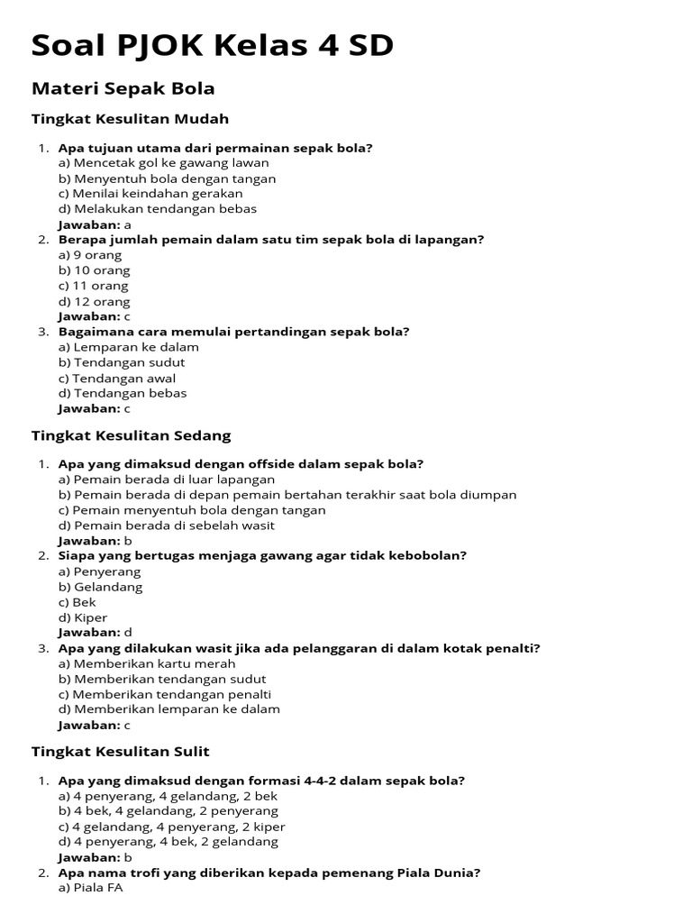 Wajib Tahu Bocoran Soal Penjas SD Kelas 4 Terbaru Agar Nilai Ujian Langsung Melonjak