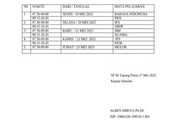 Jadwal Ujian Sekolah 2025 PDF