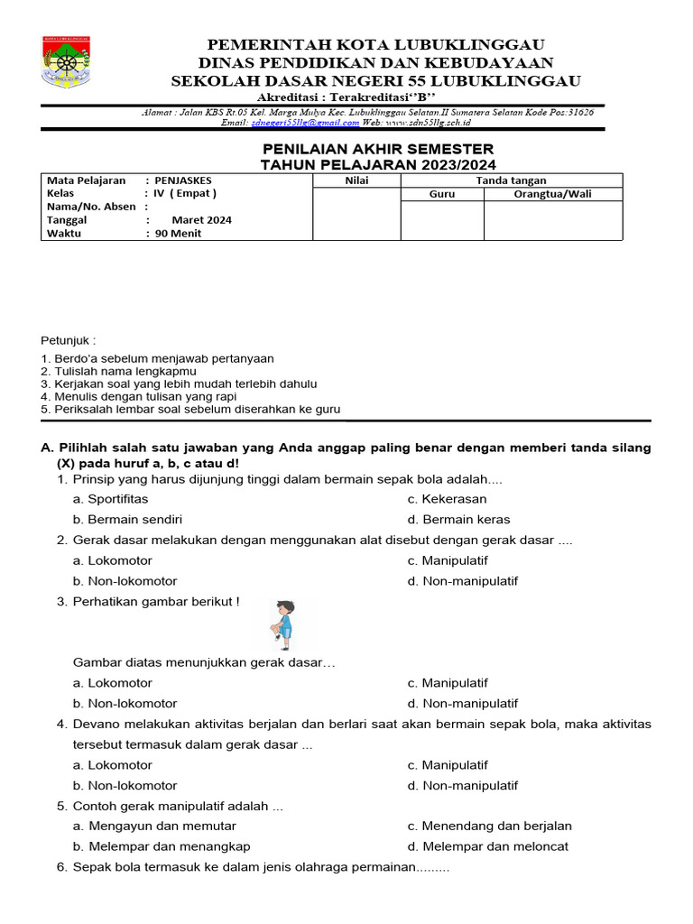 Wajib Tahu Kumpulan Soal Penjaskes Kelas 4 Kurtilas Terbaru Agar Nilai Siswa Melejit