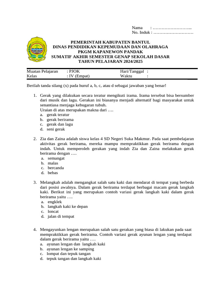 Wajib Tahu! Kumpulan soal penjas kelas 4 semester genap Terbaru untuk Persiapan Ujian