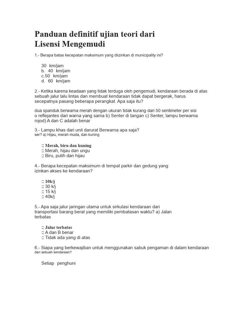 Panduan Ujian Teori Lisensi Mengemudi PDF